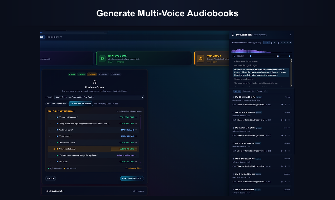 Multi-voice audiobook generation interface
