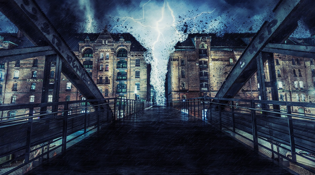 Storm over dark buildings — the brooding atmosphere of noir fiction